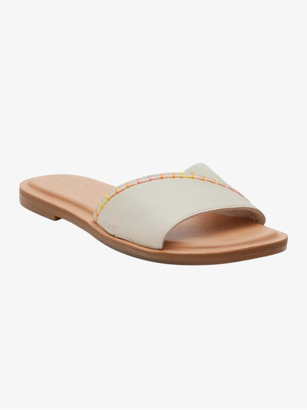 TOMS Shea Slide Sandals Leather Suede Fog Cream Blanket Stitch Women’s 10 NWT